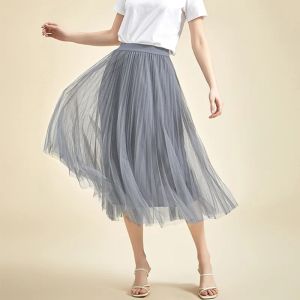 jupe ZOKI femmes élégantes Tulle jupe mode coréenne maille blanc une ligne dames jupe plissée été Chic taille haute noir fête Faldas