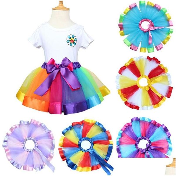 Faldas 200 Unids / lote Niños Rainbow Tutu Falda Nuevos Niños Recién Nacidos Encaje Princesa Vestidos Pettiskirt Ruffle Ballet Dancewear Holloween Dr Dhsuw