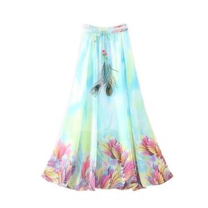 Rokken 2021 Mode Vrouwen Maxi Casual Elegante Saia Longa Chiffon Boheemse Vintage Zomer Vrouwelijke Lange Rok Bloem Etnische kleding