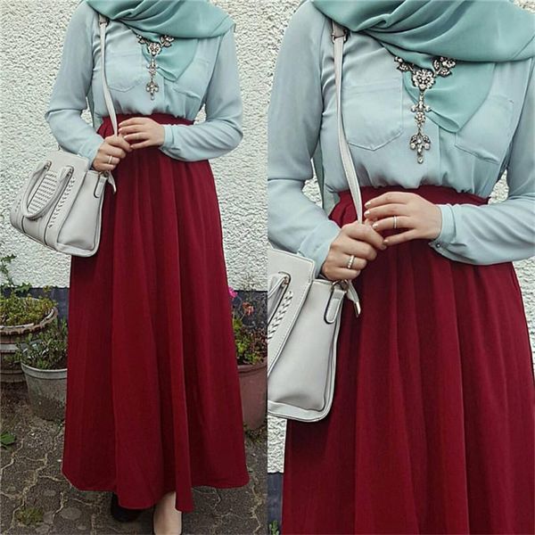 Jupes 2021 Style musulman femmes jupe longue à la mode décontracté en mousseline de soie dubaï turc
