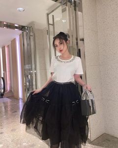 Rokken 2021ss Summer Fashion Women Black Bow Mesh Midi Casual Rok DDXGZ2V 5.06