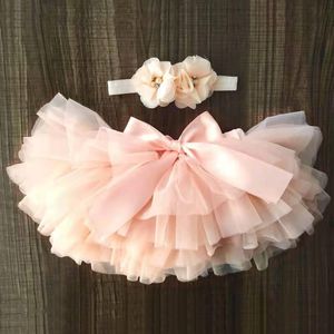 Skirts 2022 Baby Girls Tulle Tutu Bloomers Infant Born Diapers Cover 2pcs Short Skirts+Headband Set Rainbow Skirt