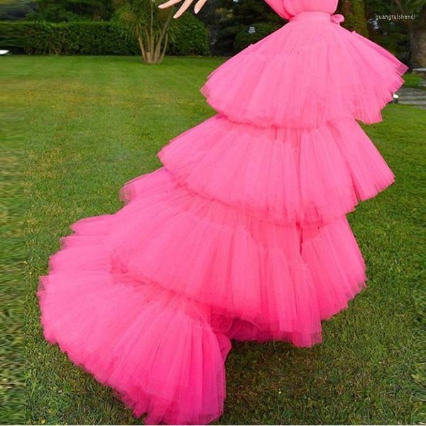 Jupes 2022 Chic Puffy Fuchsia haut bas Tulle femmes volants à plusieurs niveaux longue femme adulte Tutu jupe mariée