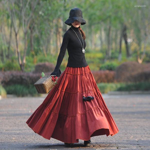 Faldas 2022 moda larga Maxi línea A cintura elástica mujer Otoño Invierno S-2XL Vintage pana dobladillo grande