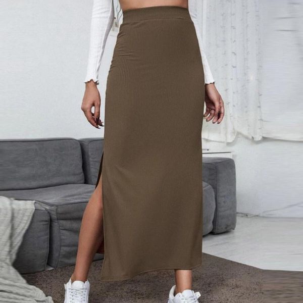 Faldas 2022, falda de cintura alta para mujer, ropa de calle larga Sexy para mujer, Maxi con abertura lateral abierta