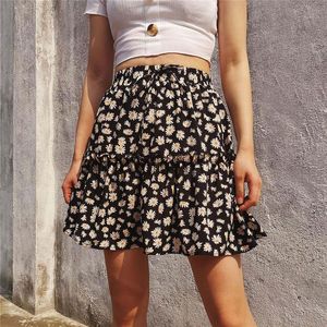 Jupes 2022 Mini Jupe Mujer Faldas Femme Saias Mulher Femme Jupes mode florale marguerite plis serrés Style campagnard