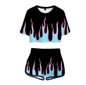Rokken 2022 Nieuwe Collectie Rode En Gele Vlam 3d Print Twee Stukken Sets Vrouwen Mode Casual T-shirt + Shorts kleding