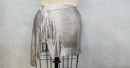 Faldas 2022 Sexy Club Silver Aluminum Sequin Metálico Metal Metal Mesh Cadena Caminata Cumpleaños Party Skirt9744029