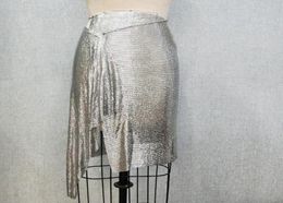Joupes 2022 Sexy Club Silver Aluminium Sequin Metallic Asymétrique Mesh Mesh Chainmail BirthdayParty Skirt1396971