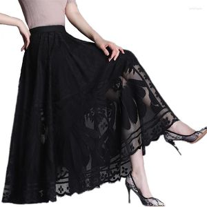 Jupes 2022 printemps automne femmes taille haute mince grand ourlet jupe longue qualité élégant Vintage dentelle noire