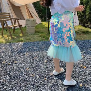 Faldas 2022 primavera verano nuevo 3 colores niñas moda lentejuelas princesa tul falda cola de pez falda T230301