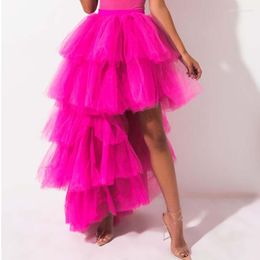 Rokken 2022 Trendy roze high low tule dames chic lang gelaagde gezwollen tutu rok bruids bruidsmeisje elastiek