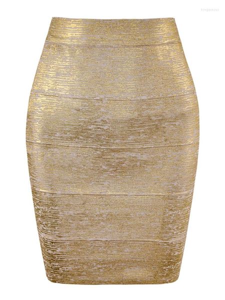 Faldas 2023 Llegada Mujeres Sexy Casual Street Designer Party Club Noche Mini Bodycon Vendaje Falda Lápiz Oro Negro Astilla 45cm