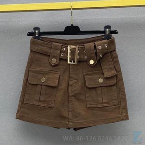 Faldas 2023 otoño cintura alta ajuste suelto adelgazamiento versátil café algodón A-line Panel pantalones de mujer falda