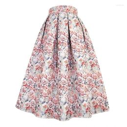 Jupes 2023 Automne Coréen Célébrité Vintage Rétro Dreamily Foggy Fleur Imprimé Floral Taille Haute Longue Maxi Jupe Coton Lin Épais Chaud