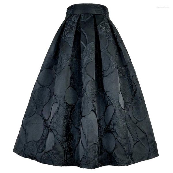 Jupes 2023 Automne Élégant Coréen Élégant Femme Vêtements Vintage Rétro Taille Haute Cercle Imprimer Noir Vert Foncé Longue Jupe Maxi Plissée