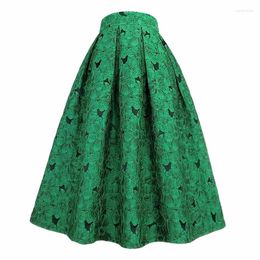 Jupes 2023 Automne Élégant Coréen De Luxe Élégant Femmes Vintage Vert Floral Broderie Haute Longue Jupe Rock Dames Festival Tenues