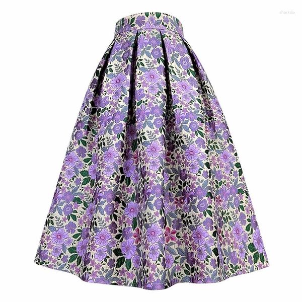 Jupes 2023 Automne Tendance Style Coréen Vêtements Dames Social Élégant Mori Fille Petite Fleur Violette Imprimée Taille Haute Jupe Longue