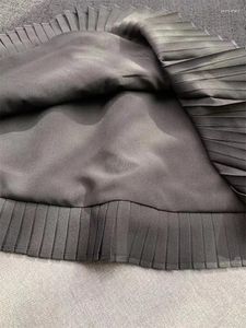 Jupes 2023 Automne Hiver Mode Plissé Couture Tweed Mini Jupe Femmes Élégant Taille Haute A-ligne Noir Jupe Courte Dames