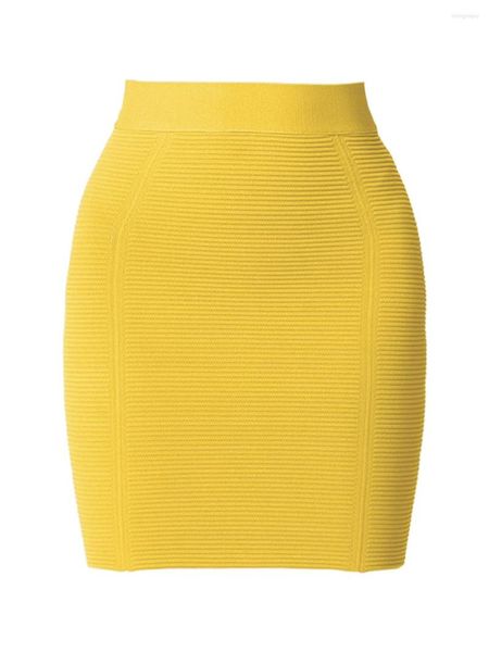 Jupes 2023 jupe de bandage pour les femmes jaune côtes taille haute mini crayon moulante dames soirée club fête sortir porter