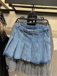 Rokken 2023 Bazaleas Winkel Traf vrouwen Zijrits Mujer Geplooide Denim Mini Rok Officiële Kleding 231206