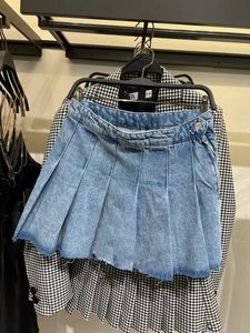 Rokken 2023 Bazaleas Winkel Traf Vrouwen Zijrits Mujer Geplooide Denim Mini Rok Officiële Kleding 231206