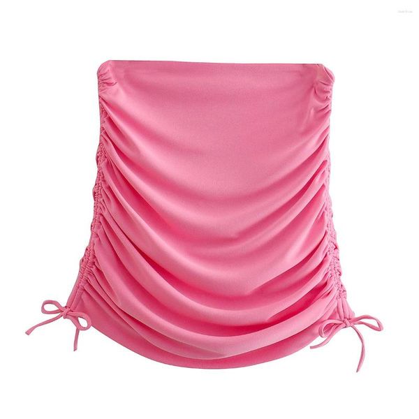 Faldas 2023 moda rosa plisada mini falda mujeres chic dama sexy elegante drapeado cintura alta corta mujer femenina apretada