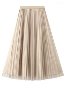 Rokken 2023 Fashion Vrouwen Lange Tule Rok Geplooide Een Lijn Gelaagde Tutu Hoge Taille Wedding Party Elastische Mesh Flowy maxi