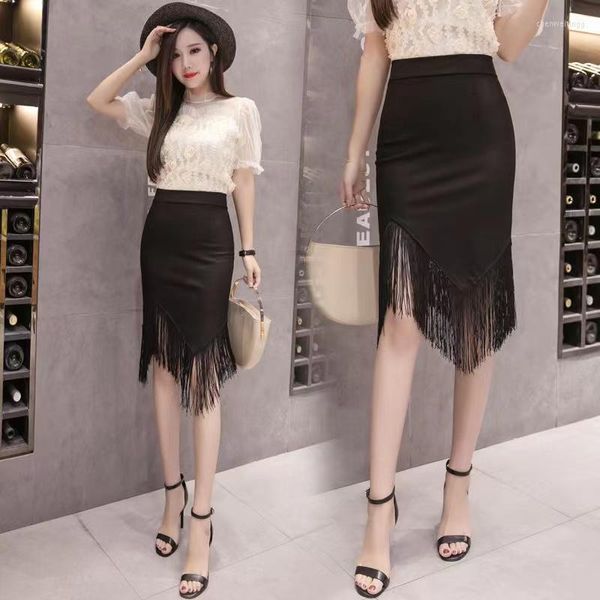 Jupes 2023 Four Seasons Through Wear Paragraph Splicing Fringe Half Jupe Irregular Slim Sexy Package Hip One Step