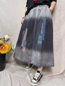 Rokken 2023 Koreaanse ontwerper Vintage denim Spring kleding vrouwen mode losse dames patchwork casual klassieke punk washede rok