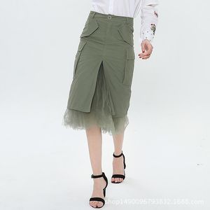 Faldas 2023 moda coreana de cintura alta mujer Casual tul Hippie Patchwork señoras Harajuku Bdocyon Midi falda con hendidura