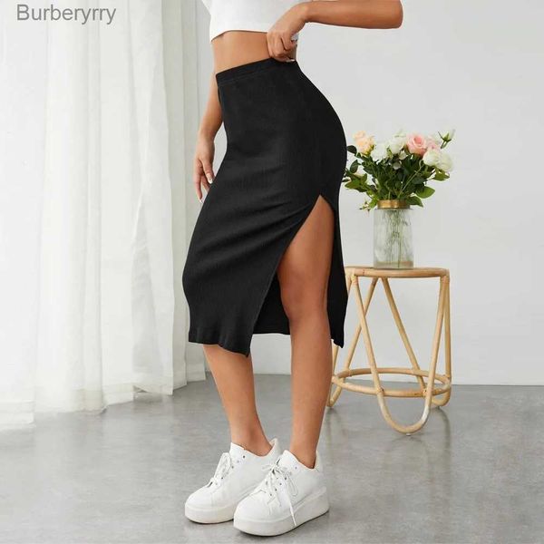 Jupes 2023 nouveau noir hanche Wrap femmes jupe élastique taille haute côté fente jupes pour femmes Sexy mince Midi jupe femmes vêtements L231212