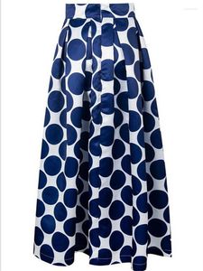 Faldas 2023 Retro Maxi falda cremallera alta cintura lunares estampado otoño Casual elegante mujer largo negro/azul/rojo plisado