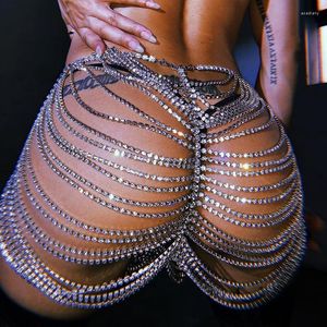 Jupes 2023 brillant cristal corps chaîne paquet hanche jupe femmes été à la main strass Sexy fête discothèque Shorts tenue