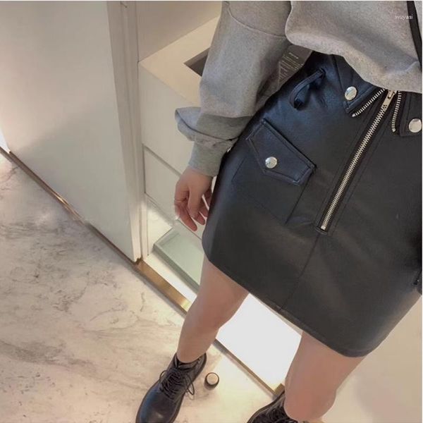 Jupes 2023 jupe courte femmes doux en cuir véritable en peau de mouton conception taille haute femme rue Sexy Mini