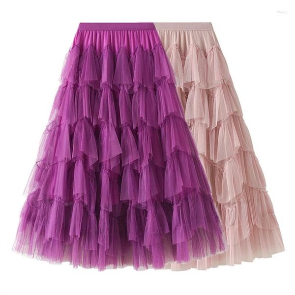 Faldas 2023 falda de tul de Color sólido primavera verano mujer moda coreana larga Maxi mujer Vintage vestido de baile señora ropa