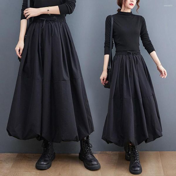 Jupes 2023 printemps noir Long Tutu avec poches mode taille haute a-ligne ample décontracté jupe plissée Y2K bouffante robe de bal RS411