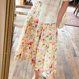 Rokken 2023 Lente zomer elegant chic geplooide vintage a-line bloemenprint elastische taille zigeuner dame losse rok vrouwelijke faldas