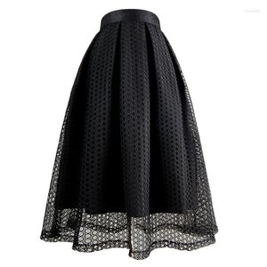 Jupes 2023 printemps été mode coréenne Simple élégant femme vêtements femmes taille haute gothique Midi noir dentelle jupe évider