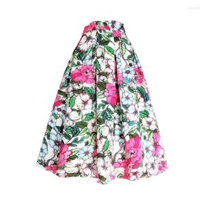 Jupes 2023 printemps été élégant Vintage élégant esthétique vêtements pour femmes taille haute longue bleu vif tournesol jupe florale