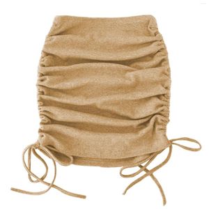 Faldas 2023 Primavera/Verano de las mujeres de punto hilo cordón lateral elástico plisado medio vestido Sexy Slim Fit ajustable Hip Wrap falda