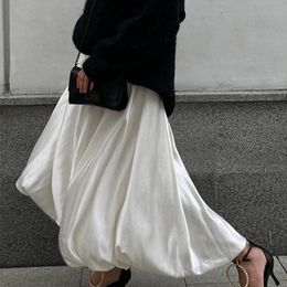 Jupes 2023 printemps été femmes Satin taille haute Aline drapé jupe mode élégant couleur unie fermeture éclair Simple français Tutu 230413
