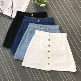 Rokken 2023 Lente zomer damesjeans korte denim mini rok knop hoge taille dubbele zakken harajuku sexy falda