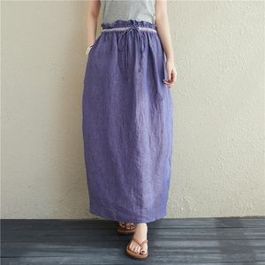 Jupes 2023 printemps Vintage Style chinois lin violet femmes Chic mode à lacets Design Jupe décontracté doux Simple Jupe