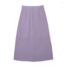 Jupes 2023 Style mode tempérament violet Wrap fesse été taille haute mince fente une étape couleur Pure longue jupe noire femmes