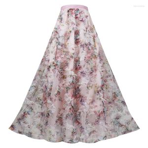 Rokken 2023 Zomer Herfst Koreaanse Mode Vintage Zoete Elegante Fee Vrouwen Roze Bloemen Borduren Hoge Taille Lange Maxi Tule Mesh rok