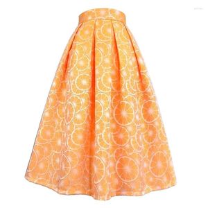 Jupes 2023 Été Automne Style Coréen Femmes Vêtements Vintage Esthétique Élégant Frais Orange Fruit Imprimer Taille Haute Longue Jupe Midi 5XL