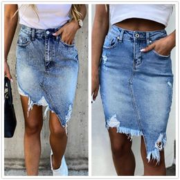 Юбки 2023, летние рваные джинсы нестандартной формы для женщин, модные уличные хипстерские мини-джинсы на бедрах, S-2XL, падение