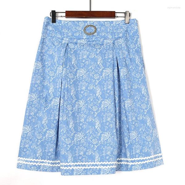 Faldas 2023 verano dulce flor falda fresca Casual acuarela impresa Midi Prairie estilo hebilla fina gitana para mujeres