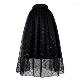 Jupes 2023 été tendance vêtements coréens mode Vintage Chic et élégant taille haute longue Midi gothique noir jupe Plaid paillettes Tulle